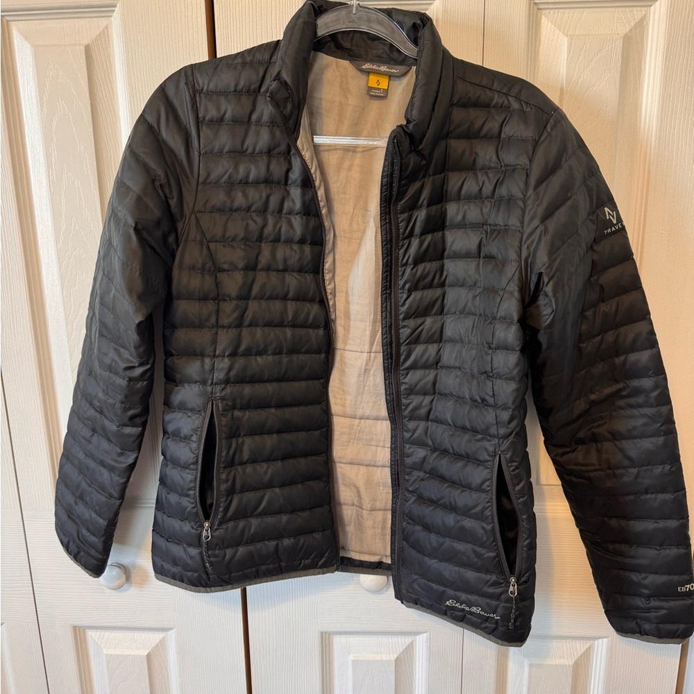Eddie Bauer Women’s Black Puffer Jacket EB700 Series Size Small Broken Zipper - Picture 2 of 13